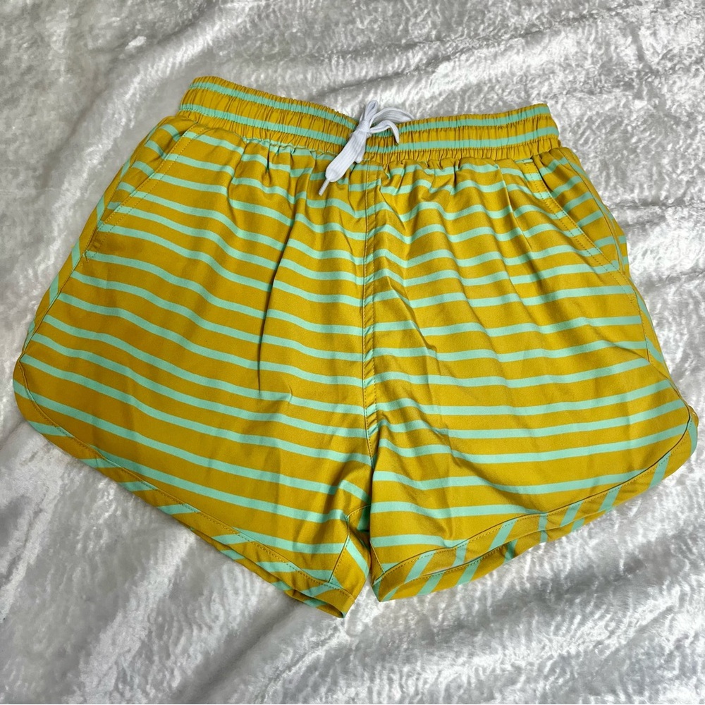 Kortni Jeane Striped Yellow and Green Boys Swim Shorts size 10/11